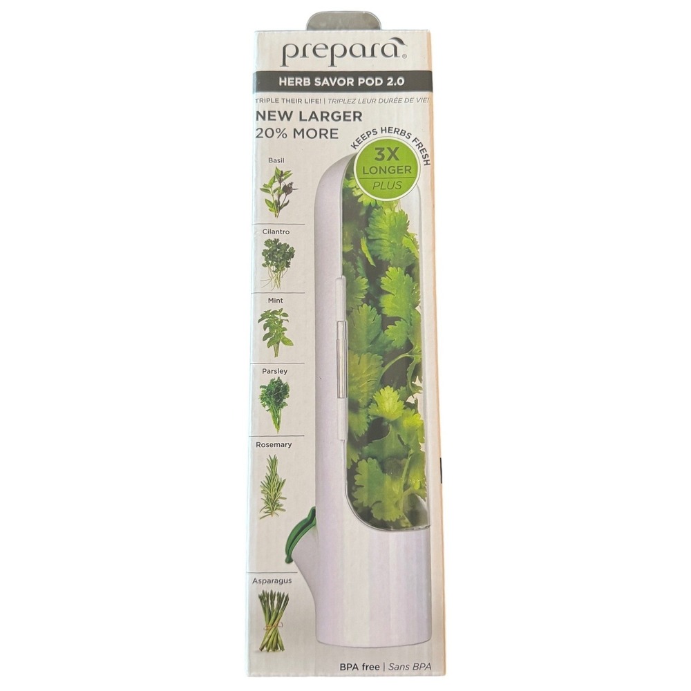 Prepara Herb Savor Pod 2.0 Fresh Herb Keeper Storage Container White BPA Free